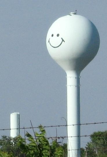 Water tower with smiley face